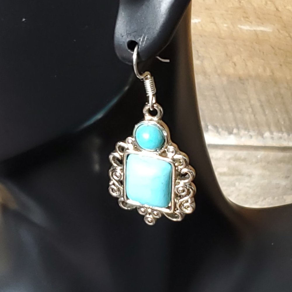 Josephine Genuine Turquoise & Sterling Silver Earrings - Picture 2 of 8
